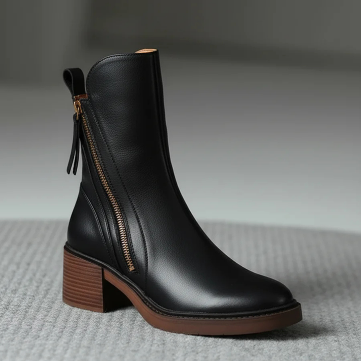 VALORINE | BLACK LEATHER ANKLE BOOTS