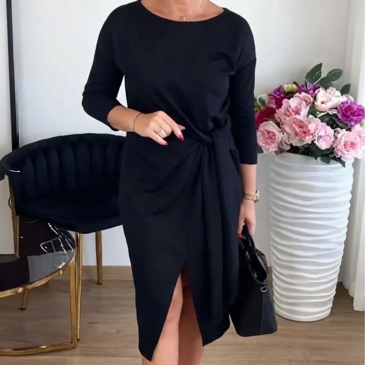 ALINA | ELEGANT DRESS WITH TIE AND DELICATE SLIT