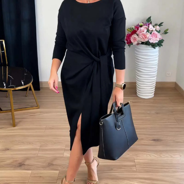 ALINA | ELEGANT DRESS WITH TIE AND DELICATE SLIT