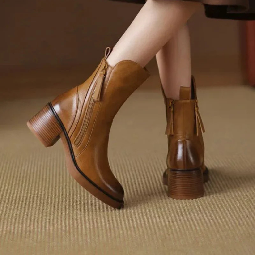 VALORINE | BLACK LEATHER ANKLE BOOTS