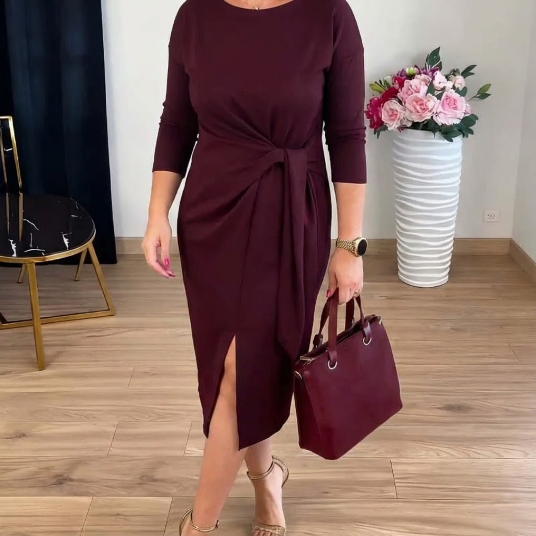 ALINA | ELEGANT DRESS WITH TIE AND DELICATE SLIT