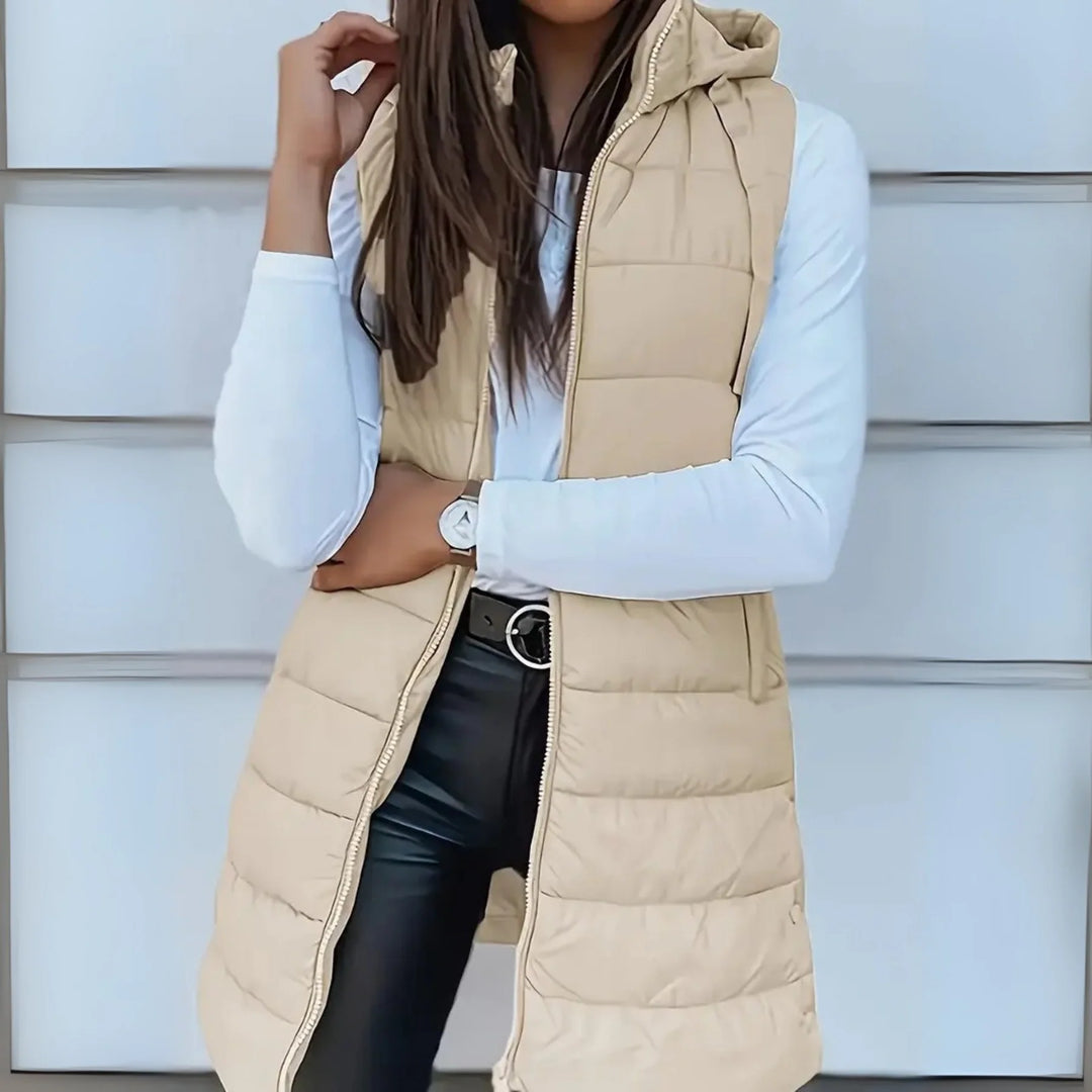RAIN |  CASUAL SLEEVELESS HOOD LONG PUFFER VEST