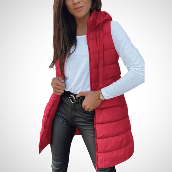 RAIN |  CASUAL SLEEVELESS HOOD LONG PUFFER VEST