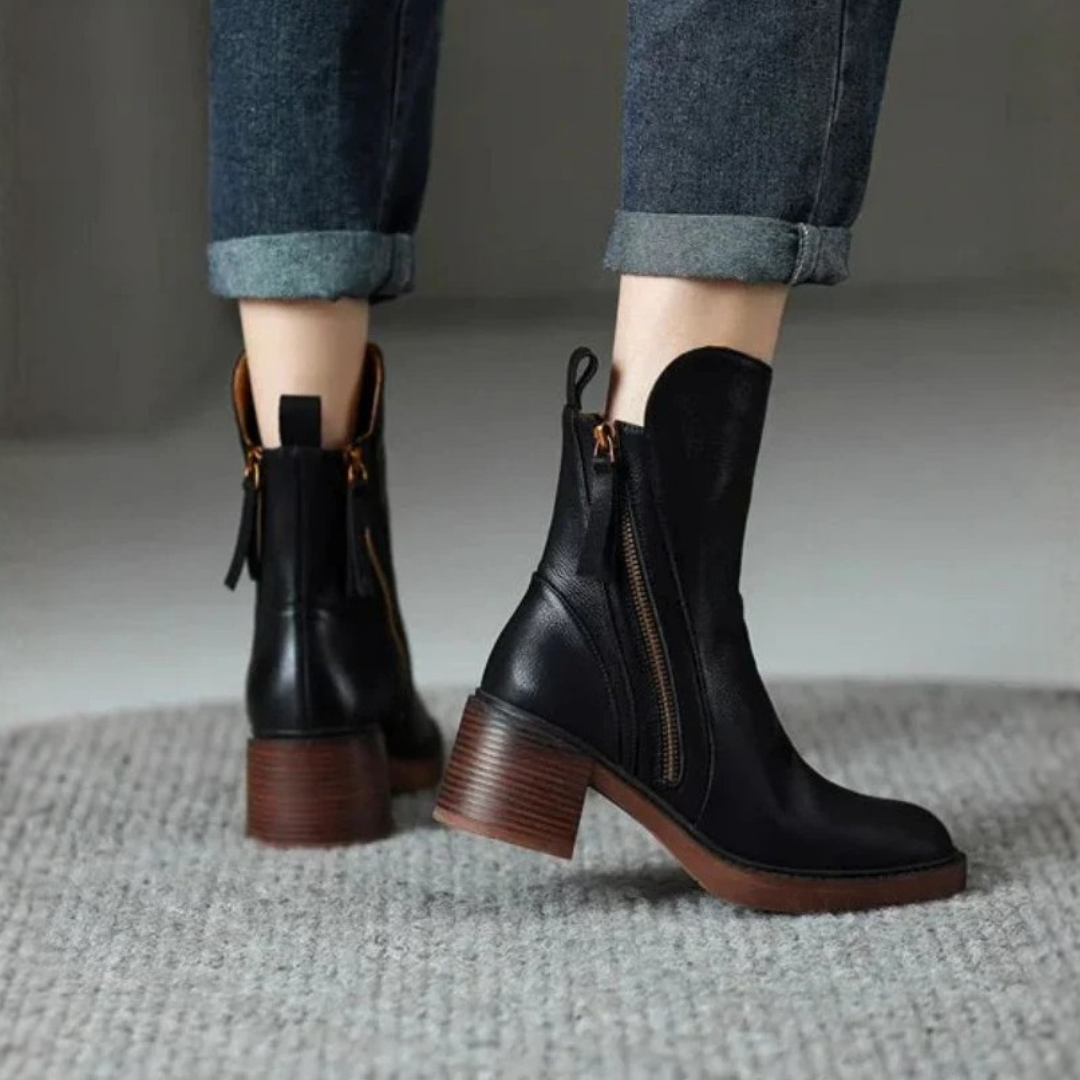 VALORINE | BLACK LEATHER ANKLE BOOTS