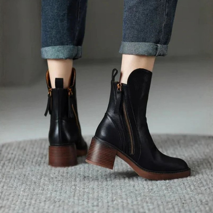 VALORINE | BLACK LEATHER ANKLE BOOTS