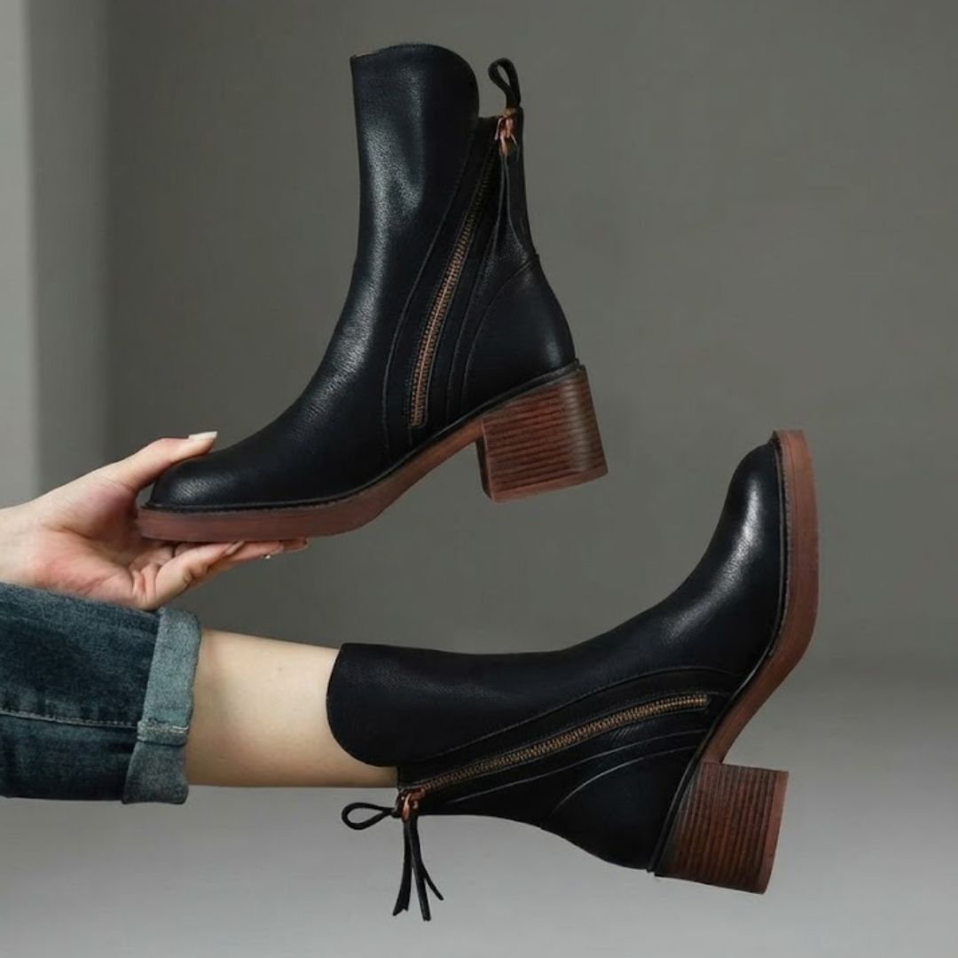 VALORINE | BLACK LEATHER ANKLE BOOTS