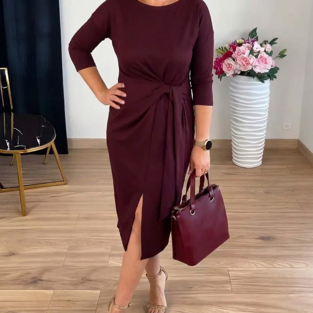 ALINA | ELEGANT DRESS WITH TIE AND DELICATE SLIT