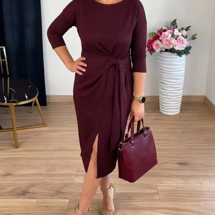 ALINA | ELEGANT DRESS WITH TIE AND DELICATE SLIT